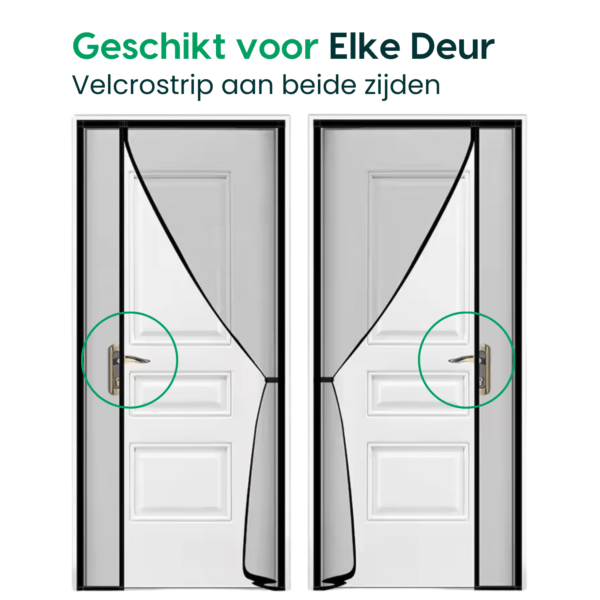 Magnetisch vliegengordijn met krachtige sluitingen en zijopening, uniek design van glasvezel, voor gemakkelijke toegang tot de deurklink.